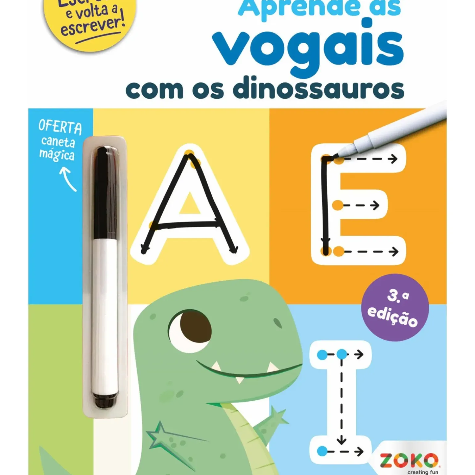 Aprende as Vogais com os Dinossauros: Livro de Atividades com Oferta de Caneta Mágica de Zero a Oito