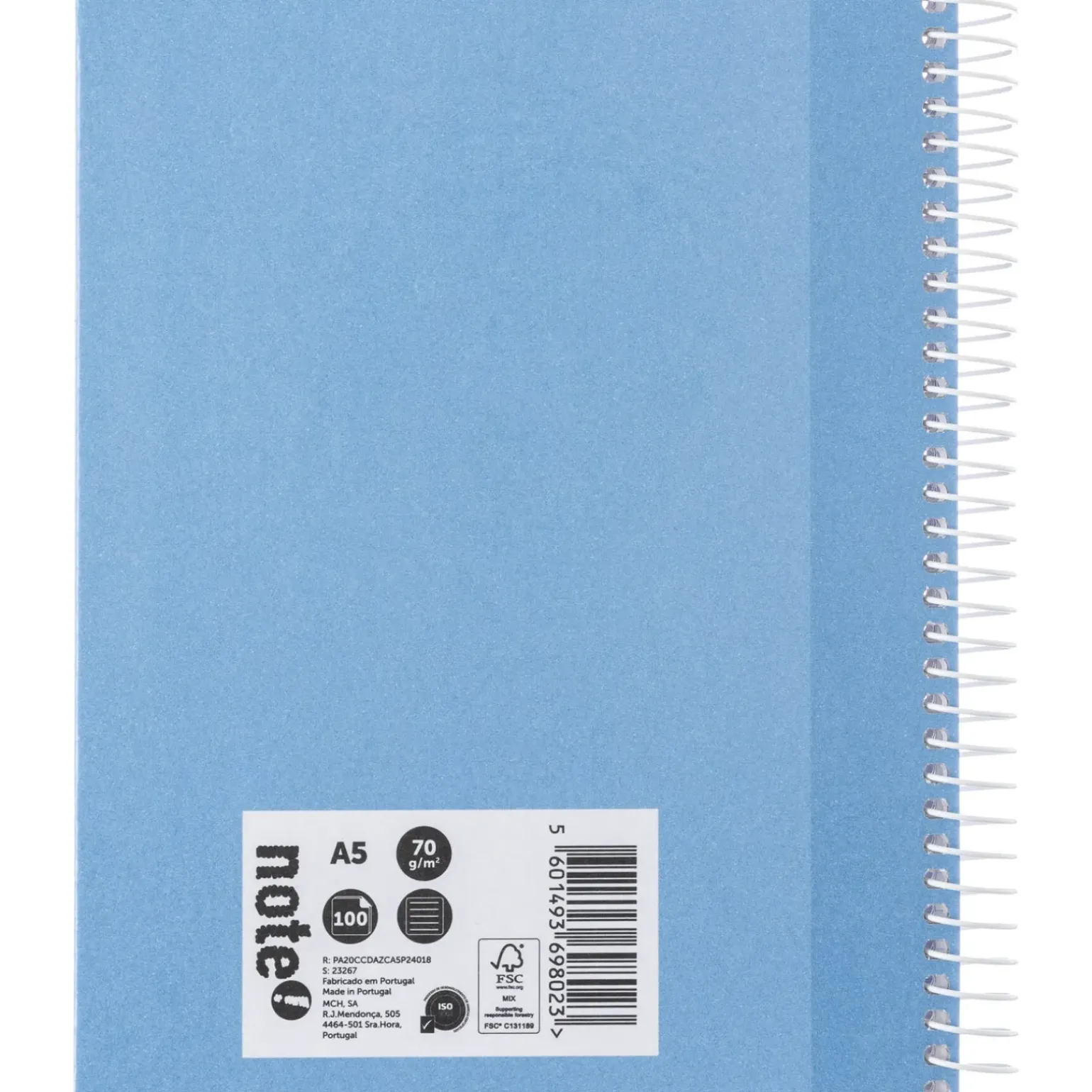 Caderno Espiral A5 Capa Dura Pautado 100 Folhas Azul Claro Note!