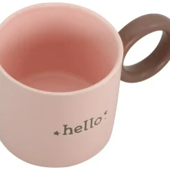 Caneca Rosa Hello com Asa Castanha