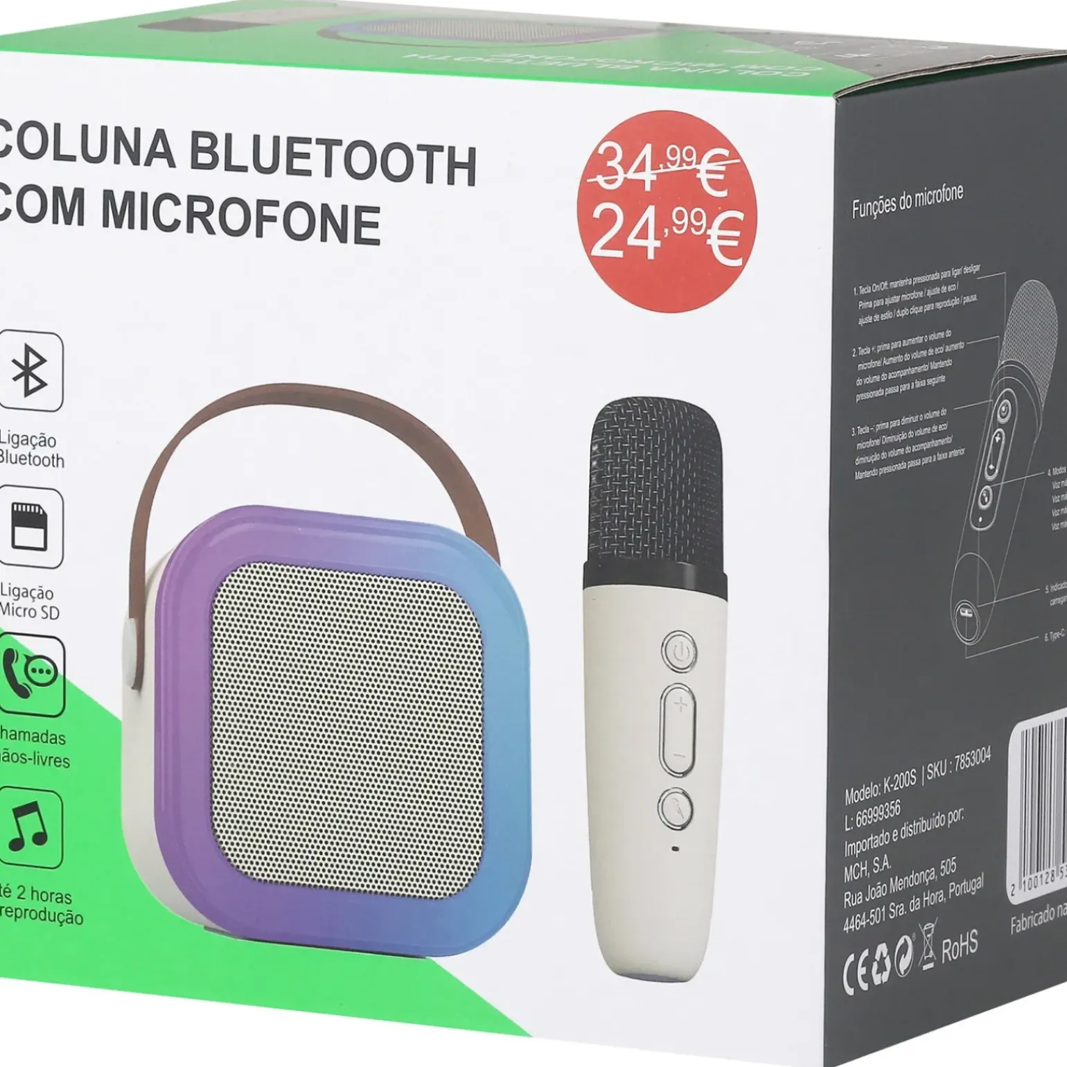 Coluna Bluetooth com Microfone Led