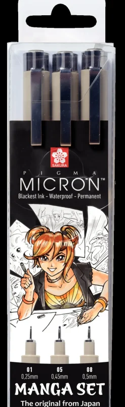 Conjunto de 3 Marcadores Pretos Pigma Micron Manga