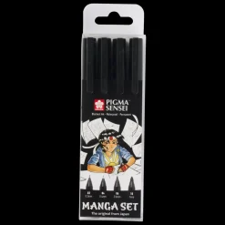 Conjunto de 4 Marcadores Pretos Pigma Sensei Manga