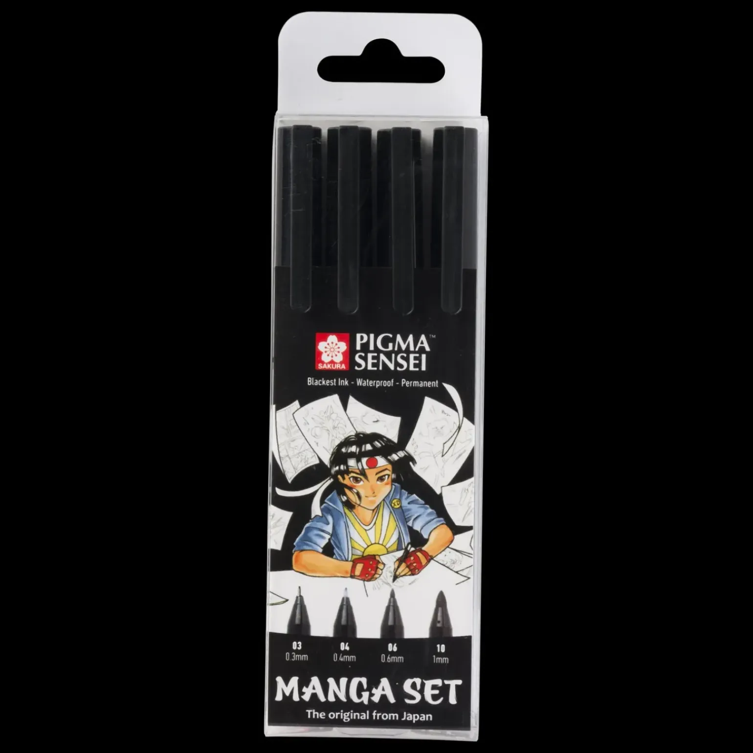 Conjunto de 4 Marcadores Pretos Pigma Sensei Manga