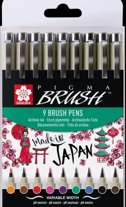 Conjunto de 9 Marcadores Sakura Pigma Brush