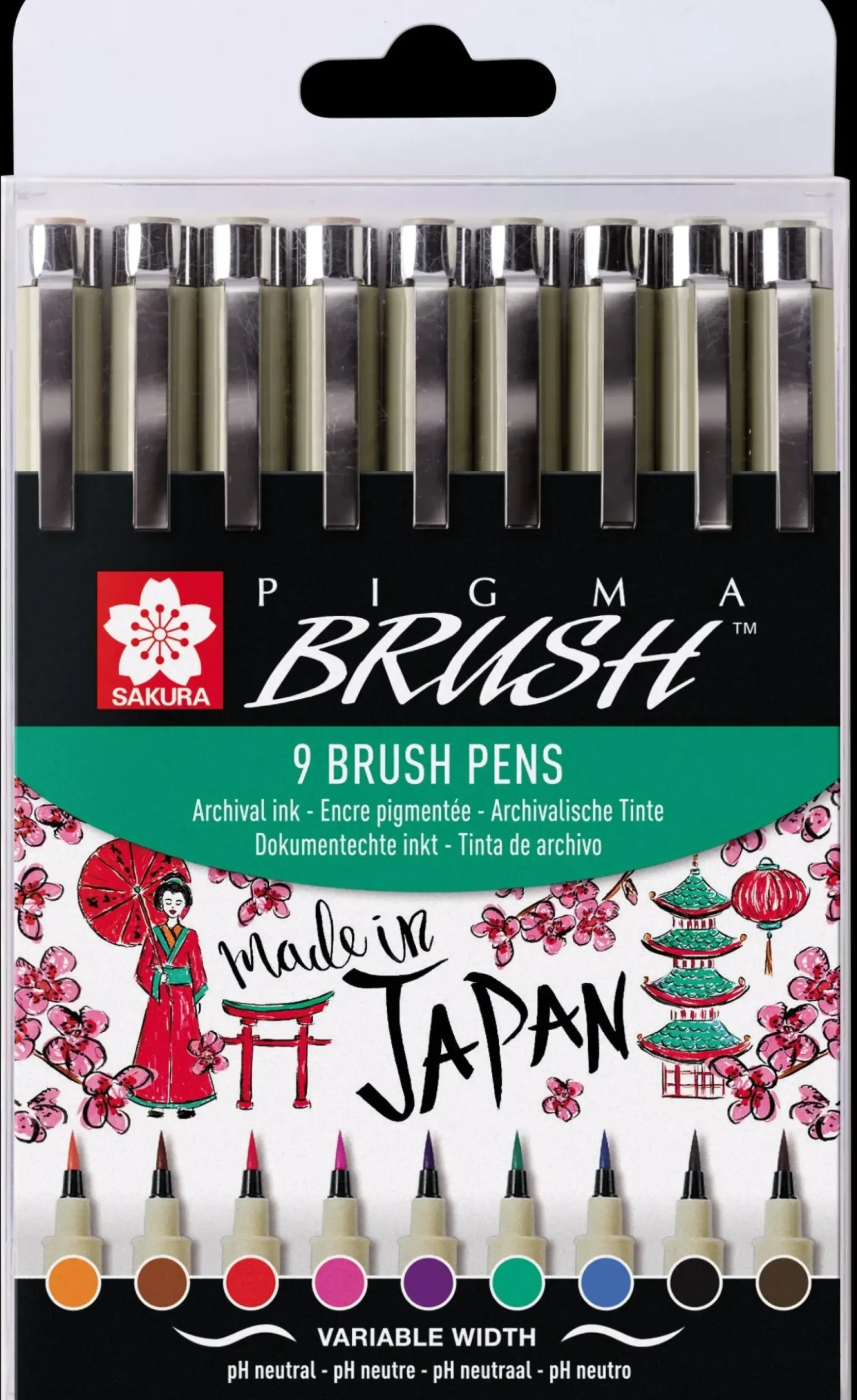 Conjunto de 9 Marcadores Sakura Pigma Brush