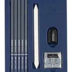 Conjunto Esboço Carvão Esfuminho + 5 Lápis + Afia + Borracha Faber Castell