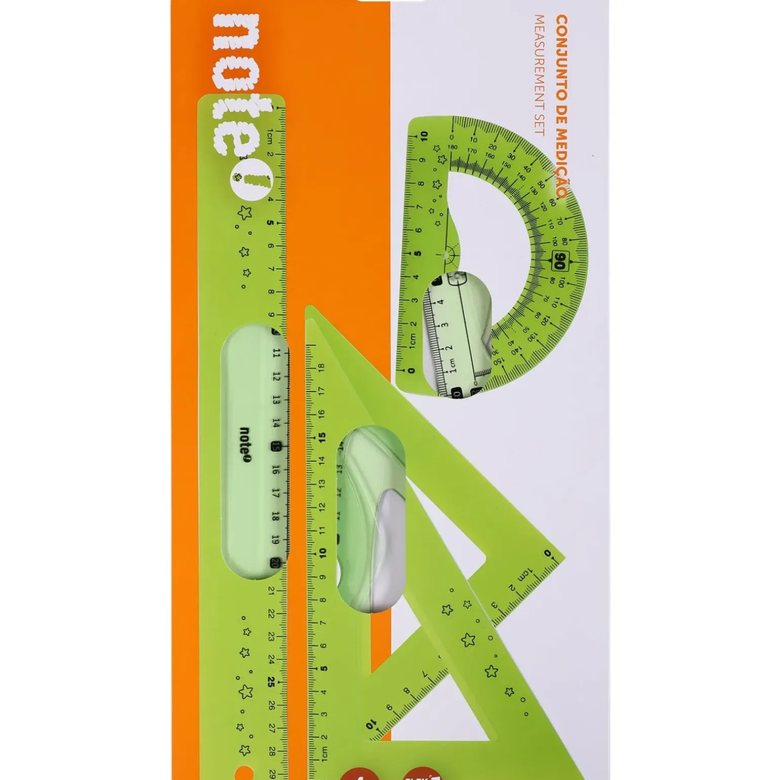 Conjunto Flex Régua 30cm + Esquadro + Transferidor Note!