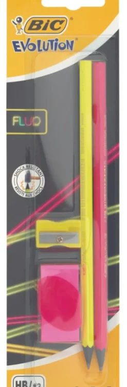 Conjunto 2 Lápis Grafite Fluo + Afia + Borracha Bic