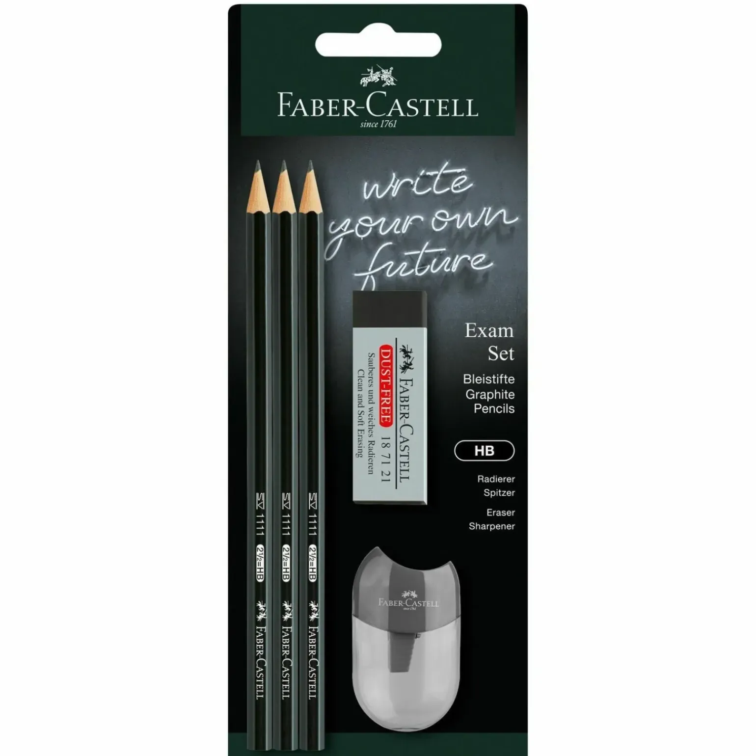 Conjunto 3 Lápis Grafite HB + Borracha + Afia Preto Faber Castell
