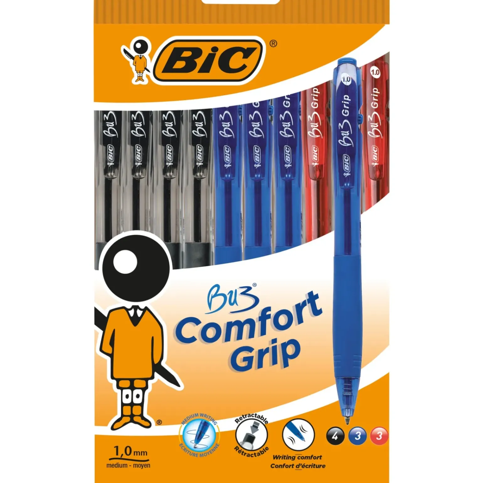 Esferográfica Bu3 Com Grip Sortido 10 Unidades Bic