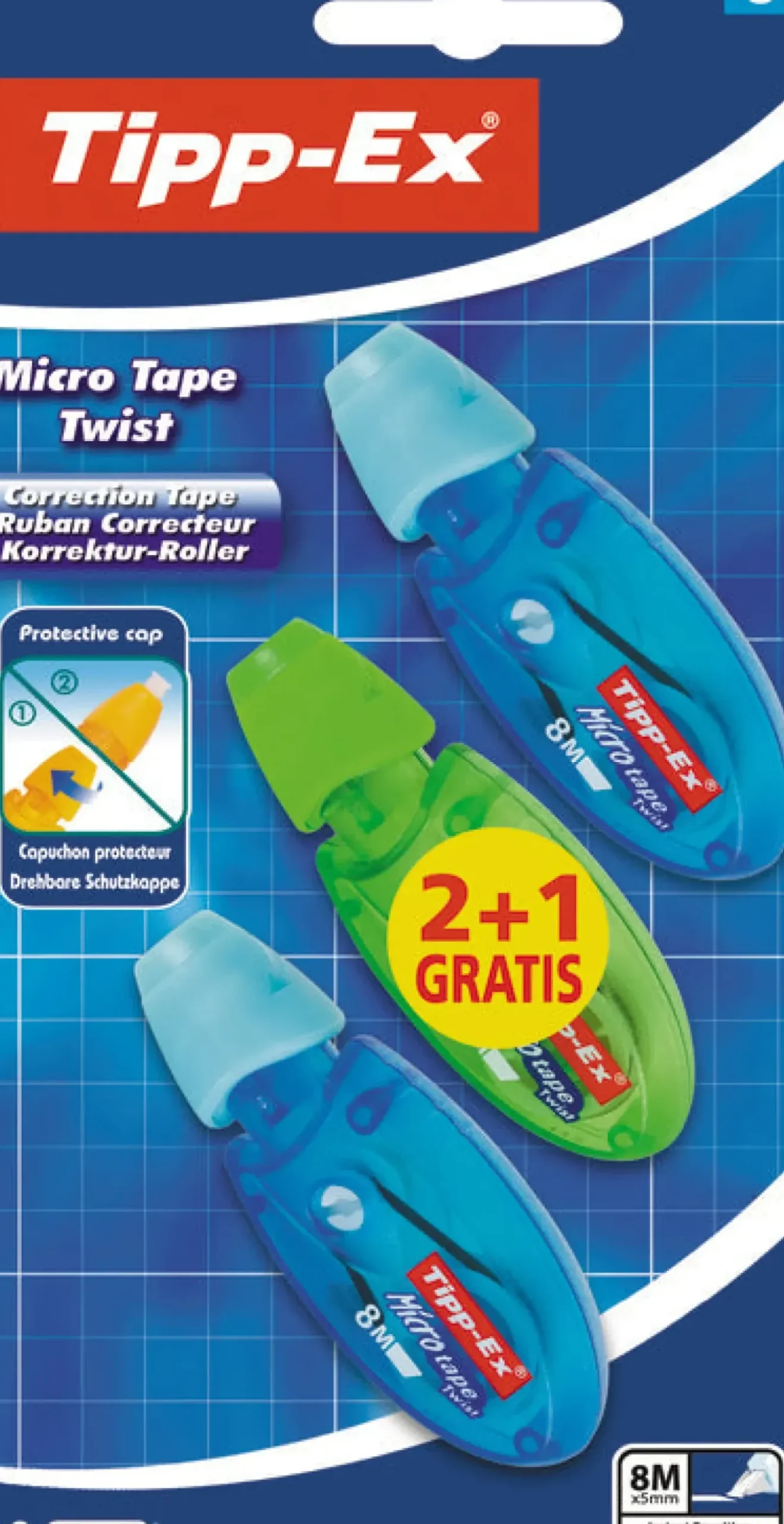 Fita Corretora Micro Tape 8m 3 unidades Tipp-Ex