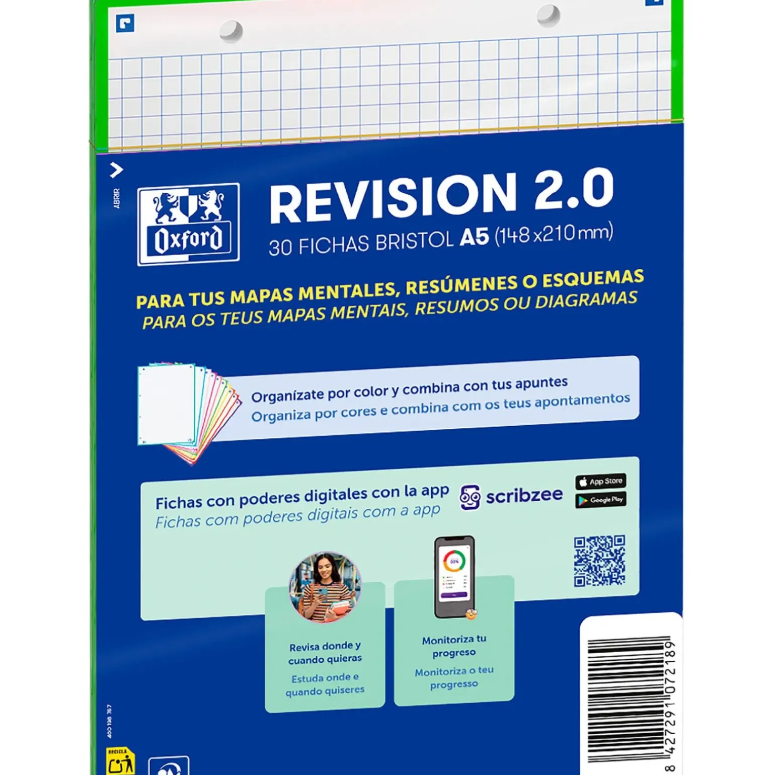 Flashcards 2.0 A5 30 Folhas Quadriculado Verde Oxford