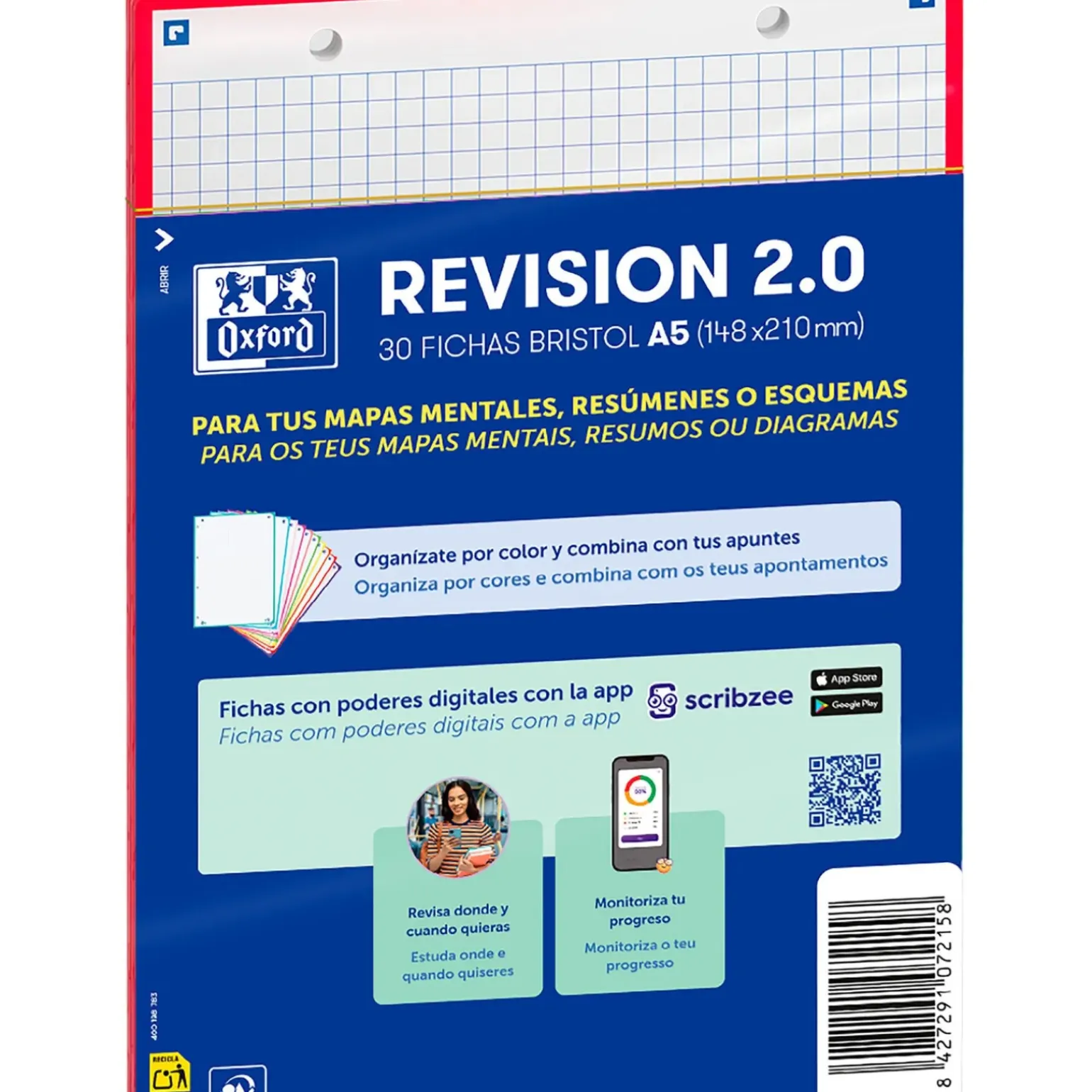 Flashcards 2.0 A5 30 Folhas Quadriculado Vermelho Oxford