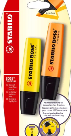 Marcadores Fluorescentes Amarelo e Laranja Stabilo Boss