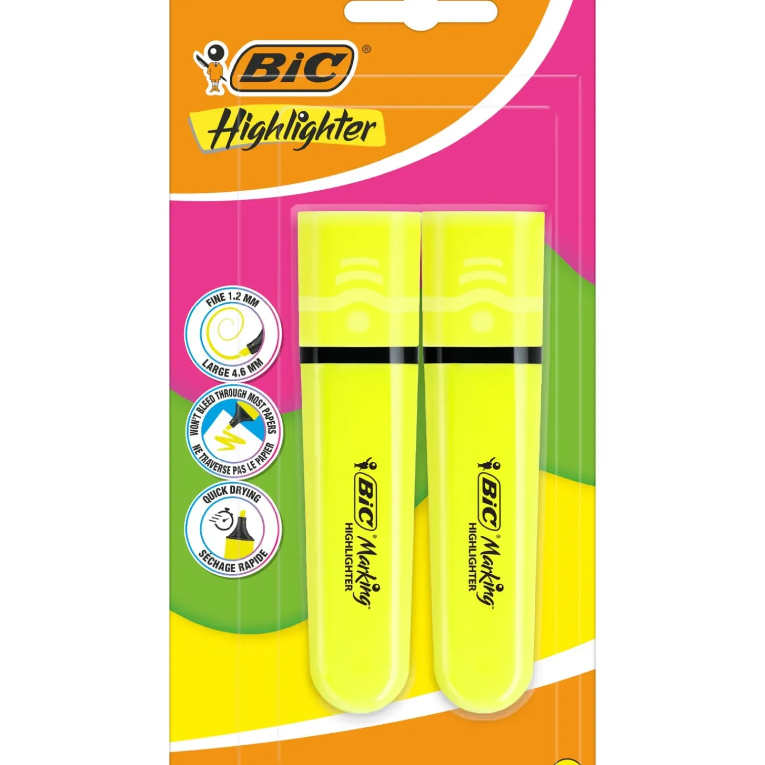 Marcadores Fluor Flat Amarelo Neon 2 Unidades Bic