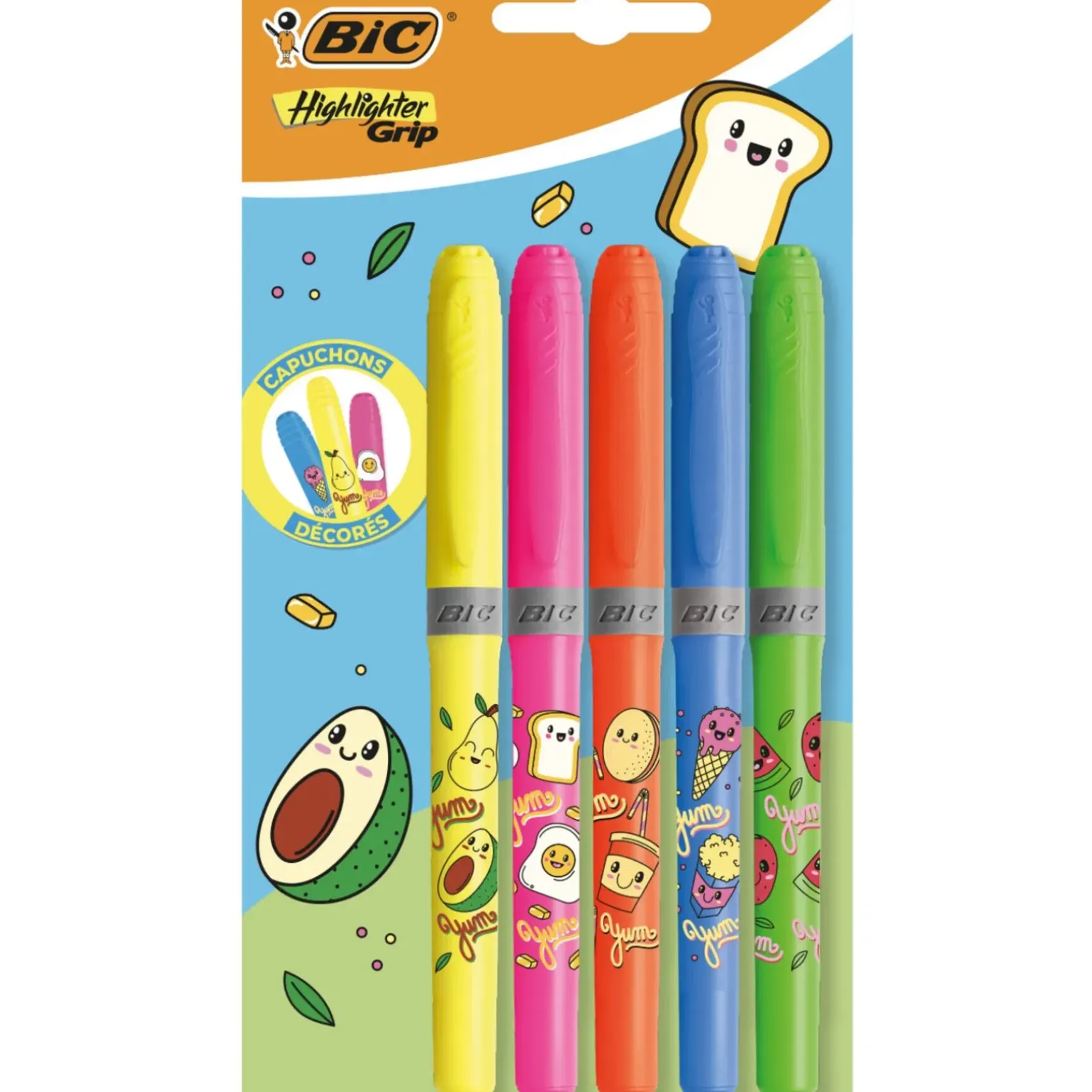Marcadores Fluor Grip Neon Kawaii 5 Unidades Bic