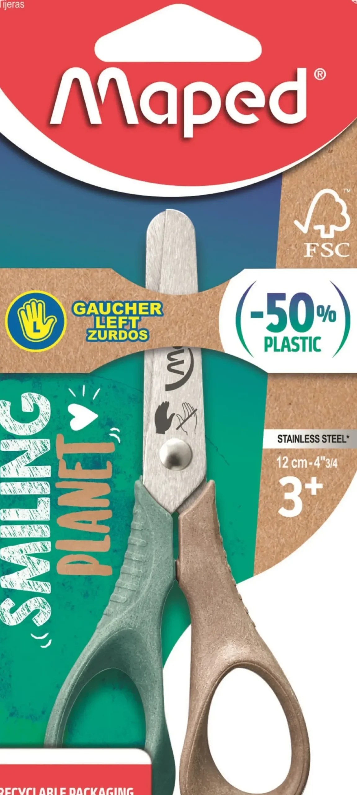 Tesoura 12cm para Esquerdinos Smiling Planet Maped
