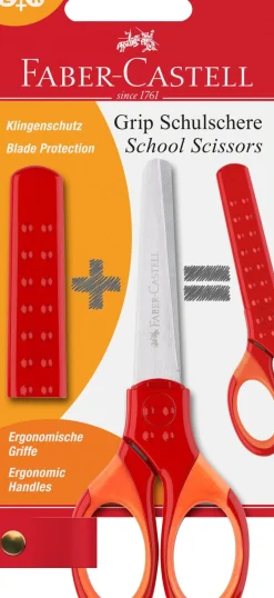 Tesoura Escolar com Proteção Vermelha Faber Castell